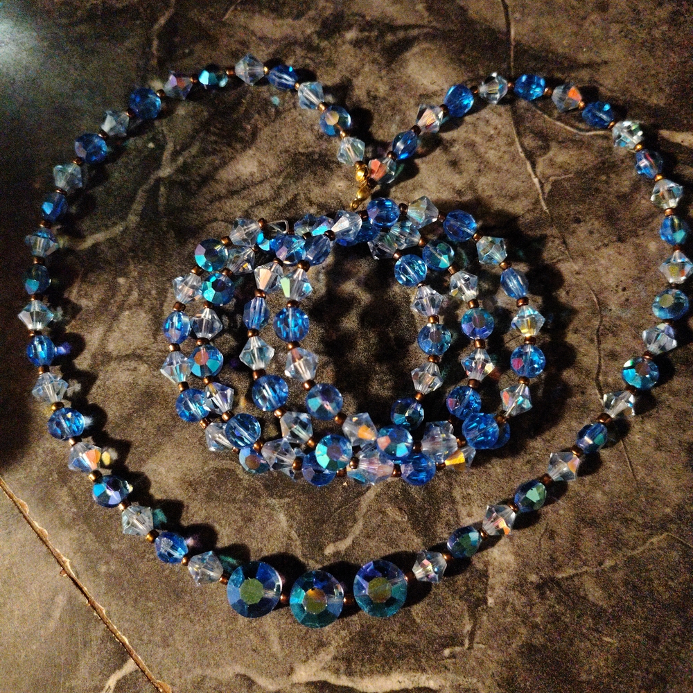 HANDMADE Blue Crystal Necklace with Matching Wrap Bracelet